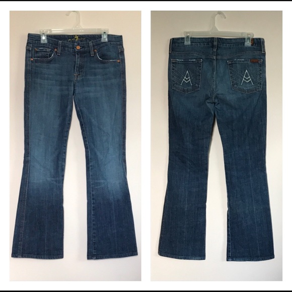 7FAM MEDIUM WASH A POCKET WHITE STICH JEANS SZ 29 - Picture 9 of 16